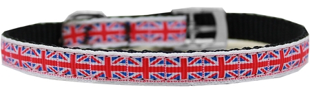 Tiled Union Jack(UK Flag) Nylon Dog Collar with classic buckle 3/8" Size 8